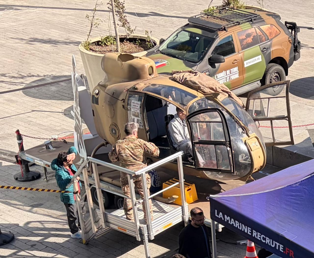 Helicopter displayed beside the Westfield La Part-Dieu shopping centre